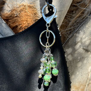 Green and Silver (2) Handmade Bag Charm Keychain | One of a Kind | Crystal Beads